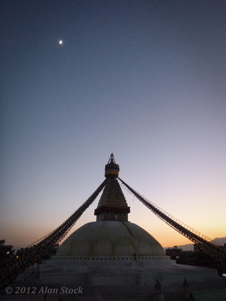 Night falls over Bodnath